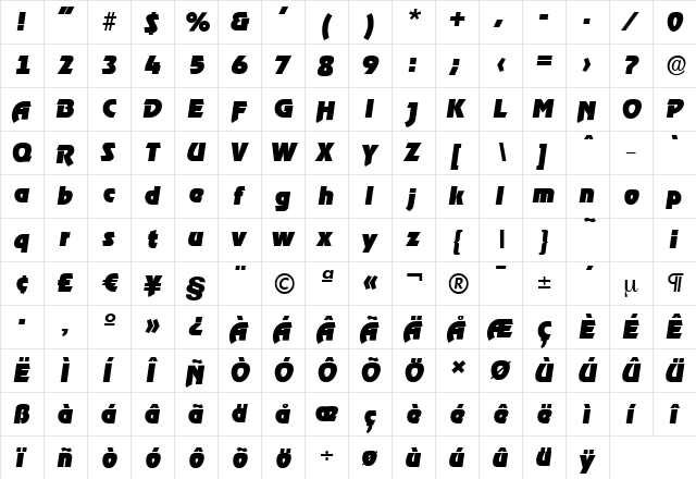 OnStageSerial-Black Italic  glyph index