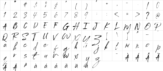 Portlame Demo Regular  glyph index