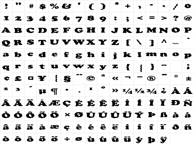 FZ ROMAN 4 WAVEY EX Normal  glyph index