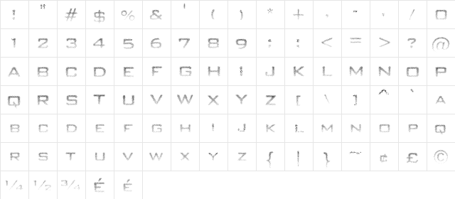 Unity Dances Regular  glyph index