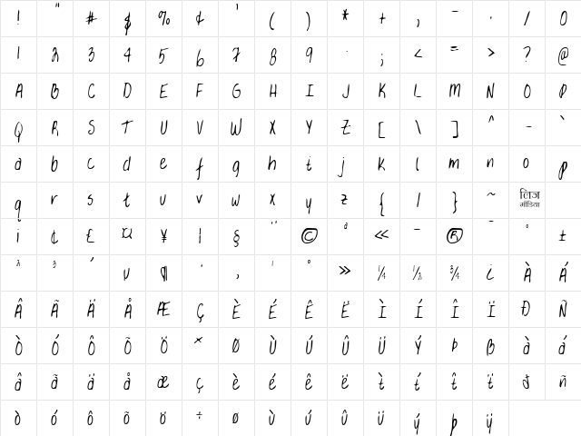 LEHN034 Regular  glyph index