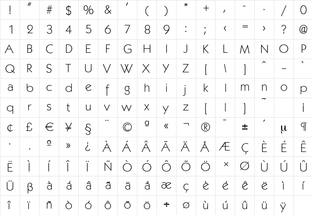 KoblenzSerial-Xlight Regular  glyph index