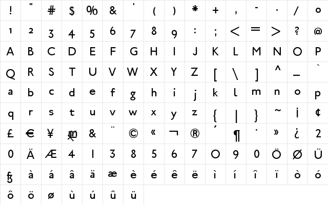 Ubahn Regular  glyph index
