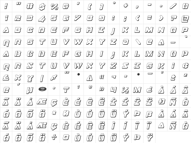 Domino Jack 3D Italic Italic  glyph index