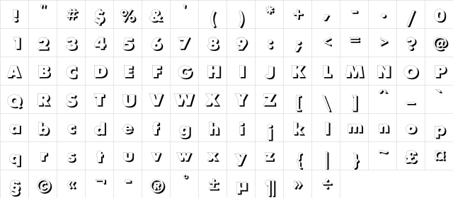 FuturisXShadowC Regular  glyph index