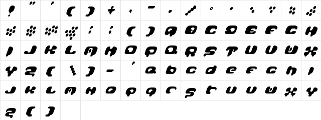 GalaxyTail Regular  glyph index