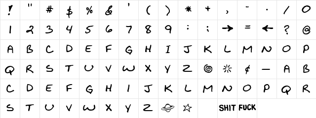 BikyBold Plain  glyph index