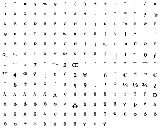 MasonSuper Bold  glyph index