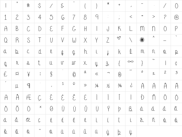 Eternal Promise Regular  glyph index