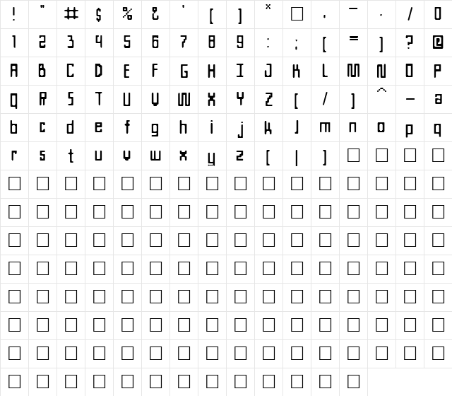 ATeam Normal  glyph index