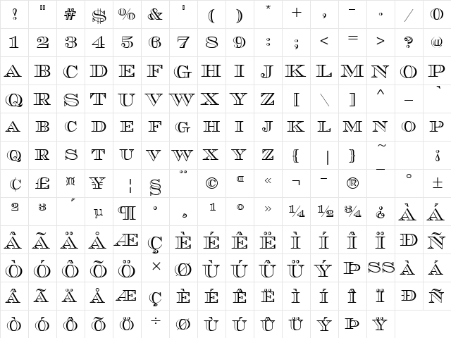 Chevalier Becker Open Discaps Regular  glyph index