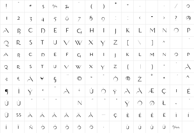 Ambient Regular Regular  glyph index