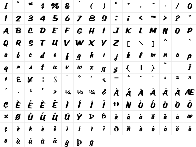 CanToshaText63 Bold  glyph index