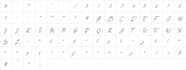 Westbury Signature Demo Version Regular  glyph index