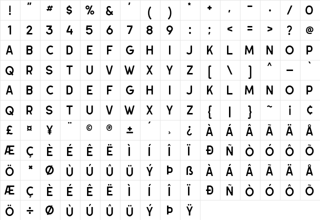 Hillstown Sans Clean  glyph index