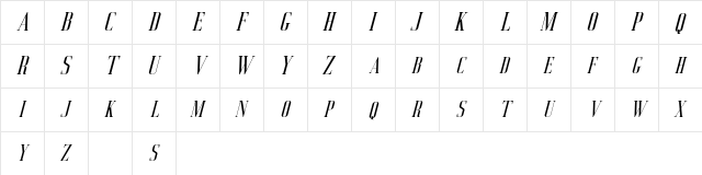 Deluce Free Italic  glyph index