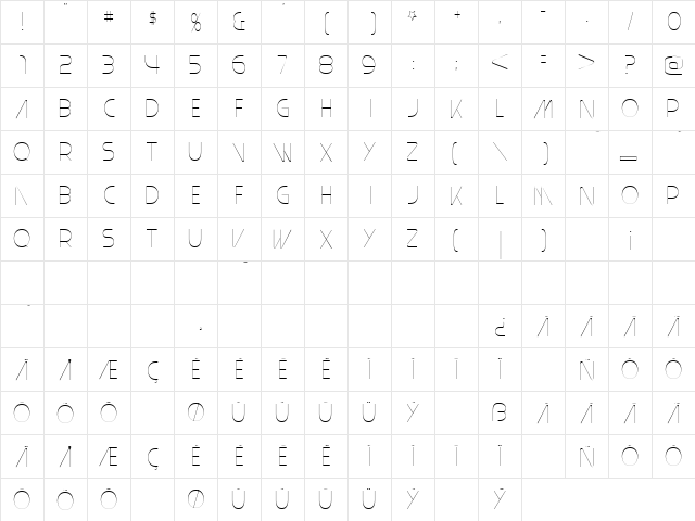 Plain Cred 1978 Regular  glyph index