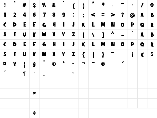 whoody Regular  glyph index