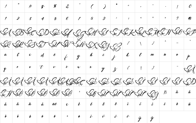 Faithe Regular  glyph index