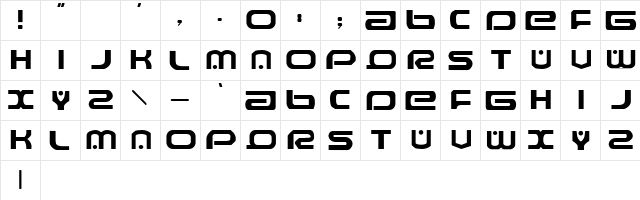 Raveflire Regular  glyph index