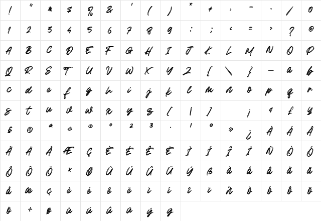 Greatest Richmond Regular  glyph index