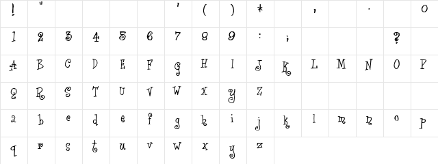 Dog Tail Regular  glyph index