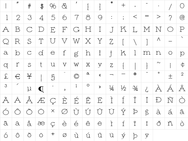 Saturday Morning Monotone NF Regular  glyph index