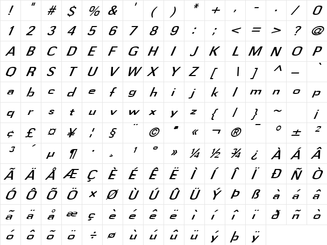 FZ BASIC 58 ITALIC Normal  glyph index