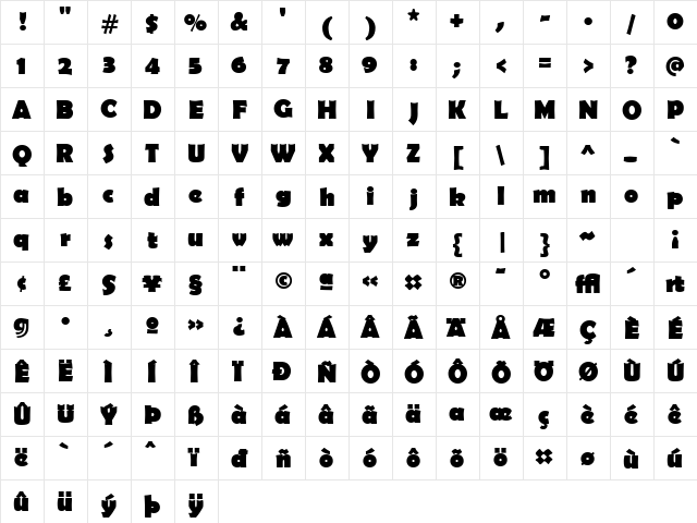 Berlinsans Bold  glyph index