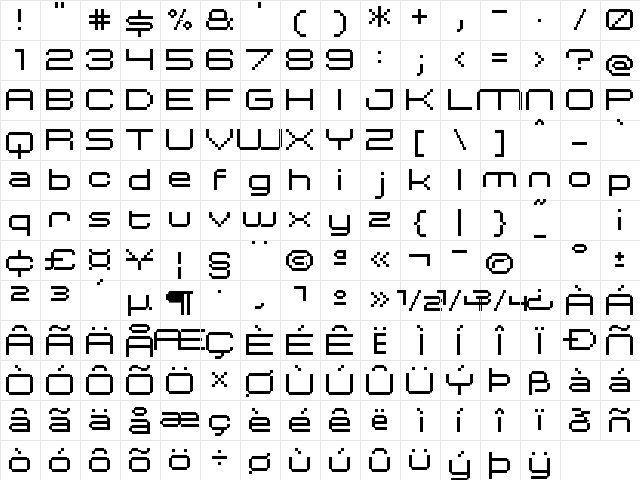 UF Ultra Regular Regular  glyph index