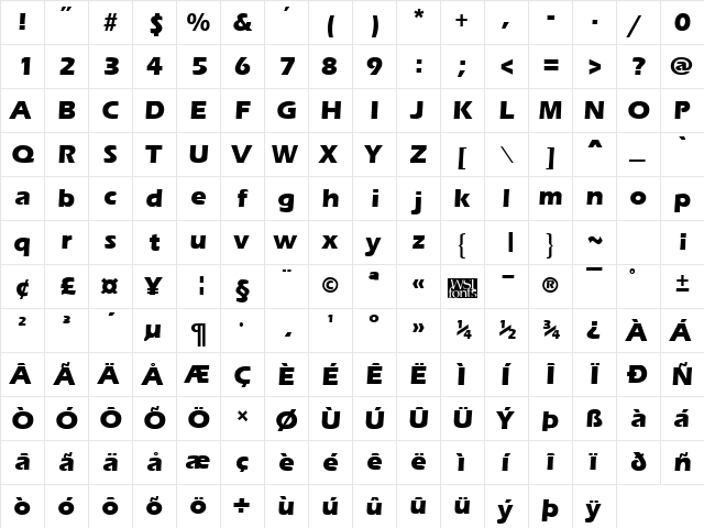 ErgoeMildExtrabold Regular  glyph index