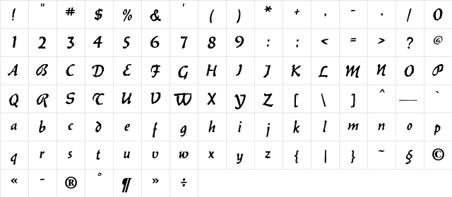 Kisty C Regular  glyph index