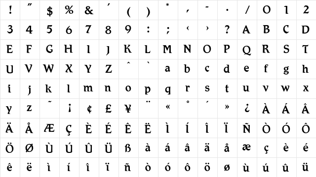 Antonio Regular  glyph index