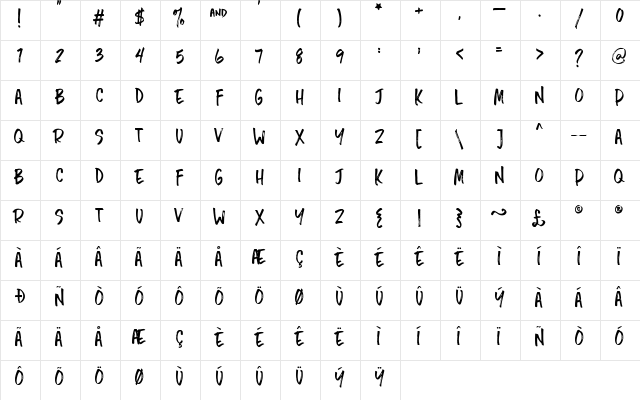 Chopshop Regular  glyph index