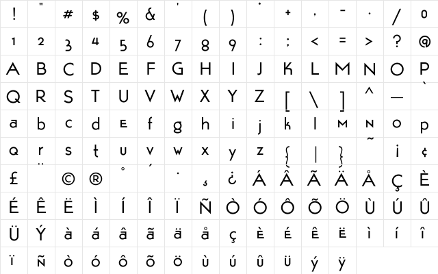 TaxiDriver Regular  glyph index