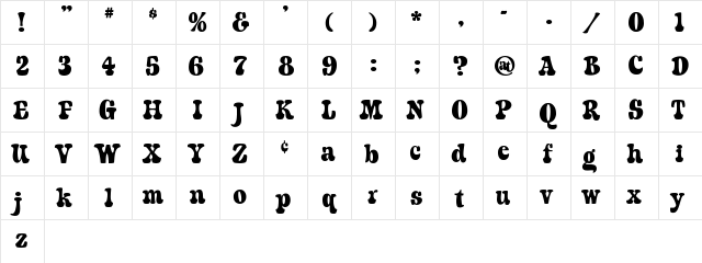A&S Porkchop Primitive Bold  glyph index