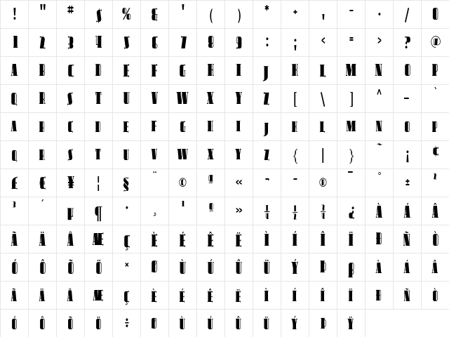 Avondale SC Cond Regular  glyph index