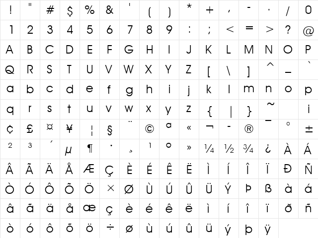 Advantage Regular  glyph index