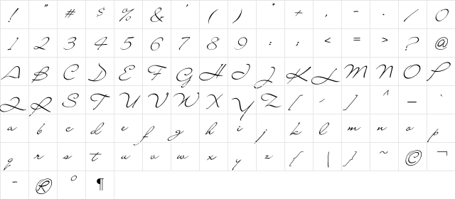 LianaC Regular  glyph index