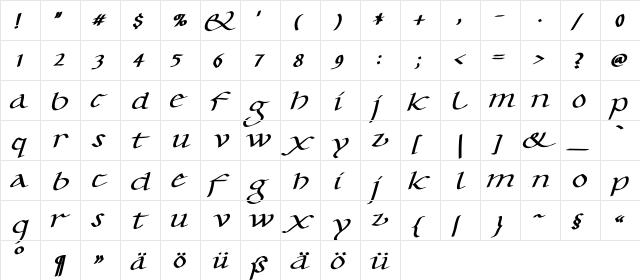 CarolusKlein-Oblique Regular  glyph index