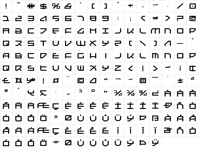 Federapolis Expanded Bold Expanded Bold  glyph index