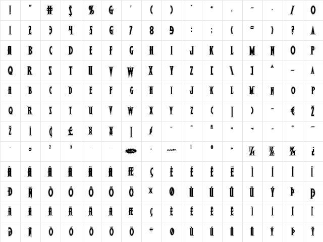 Wolf's Bane II Academy Regular  glyph index