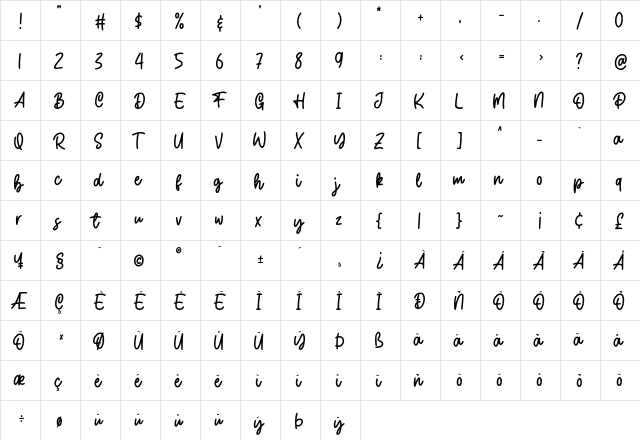 Weatpoint Regular  glyph index