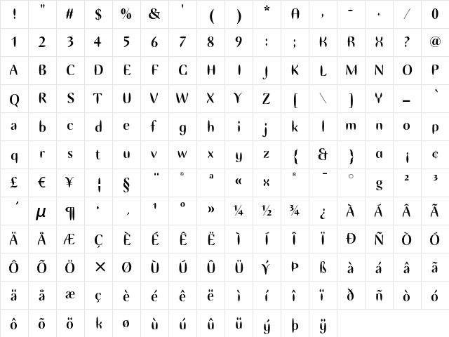 Ellipse ITC Bold  glyph index
