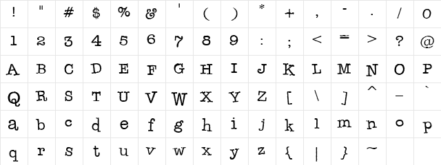 CK Typist Regular  glyph index
