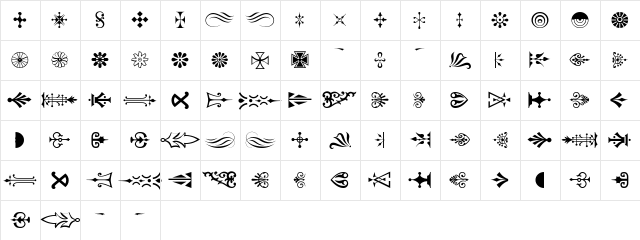 PCOrnaments Regular  glyph index