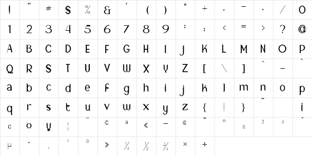 New Crown Light_DEMO  glyph index