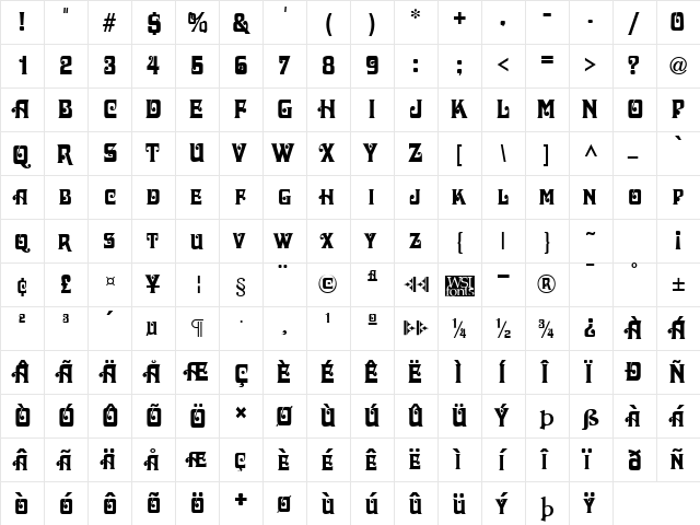 Dascha Regular  glyph index