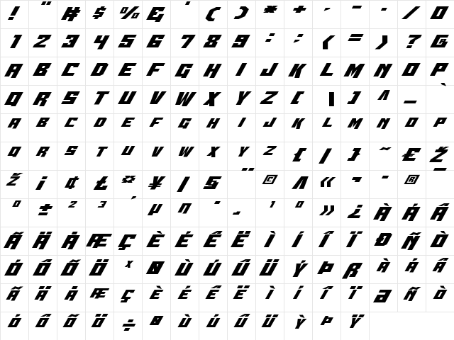 Whiskey Bravo Victor Expanded Expanded  glyph index