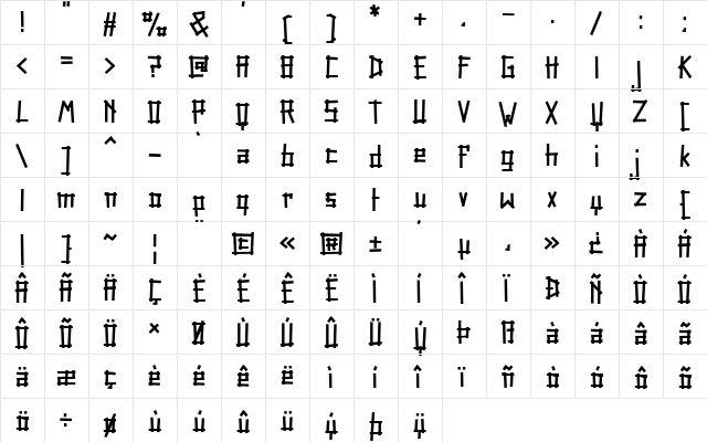 Tape Rail Regular  glyph index